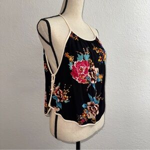 Free People Break Free Floral Printed Halter Side Button Tank Top Sz M